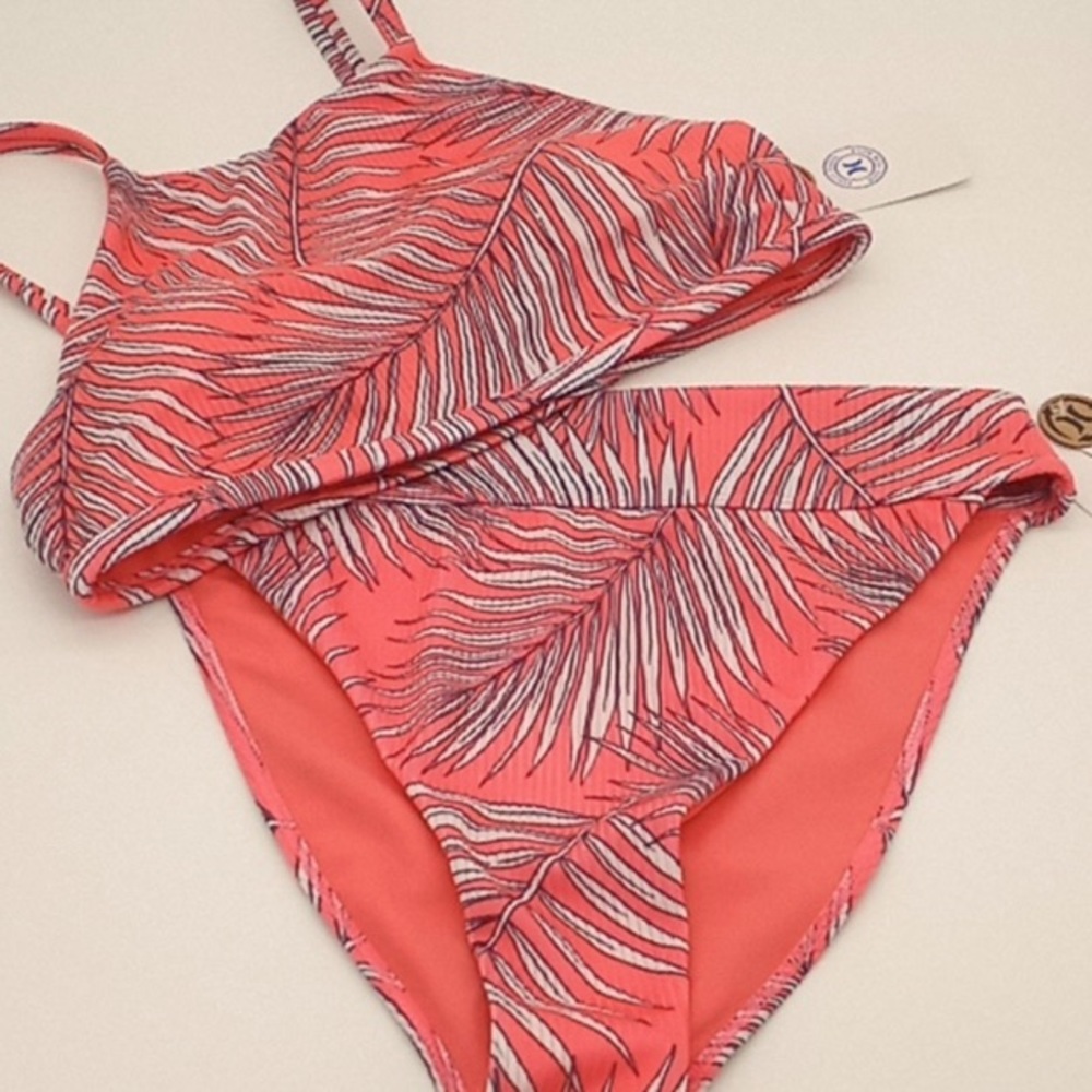 Hurley Tropical High-Neck Bikini Top & High-Waist Bottom Size M